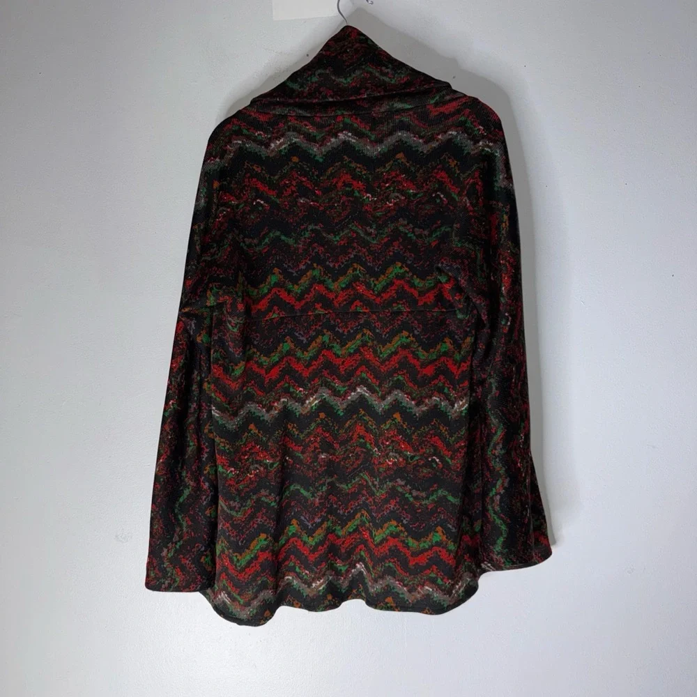 alberto makali‎ Red Black Green Zig Zag Wool Blend Open Cardigan Medium